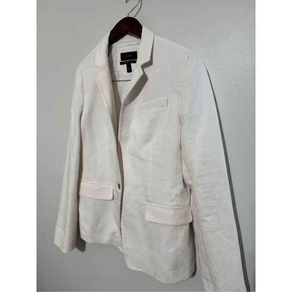 J. Crew Regent One Button Women's Blazer 100% Linen White/Off White  Size 10T - Picture 3 of 11